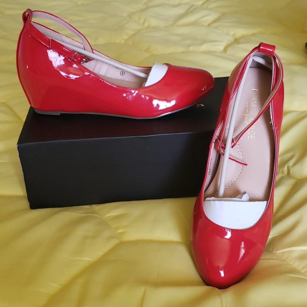 'Bobby' red patent wedge pump NWT